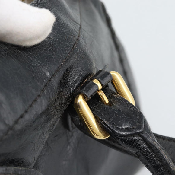 PRADA Handtasche Leder 2way Schwarz Gold Auth bs34775