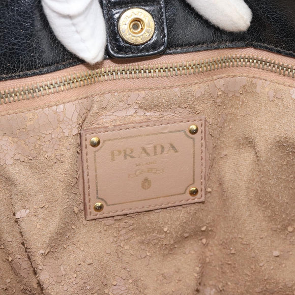 PRADA Handtasche Leder 2way Schwarz Gold Auth bs34775