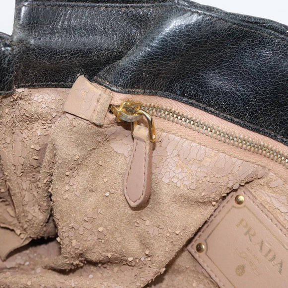 PRADA Handtasche Leder 2way Schwarz Gold Auth bs34775