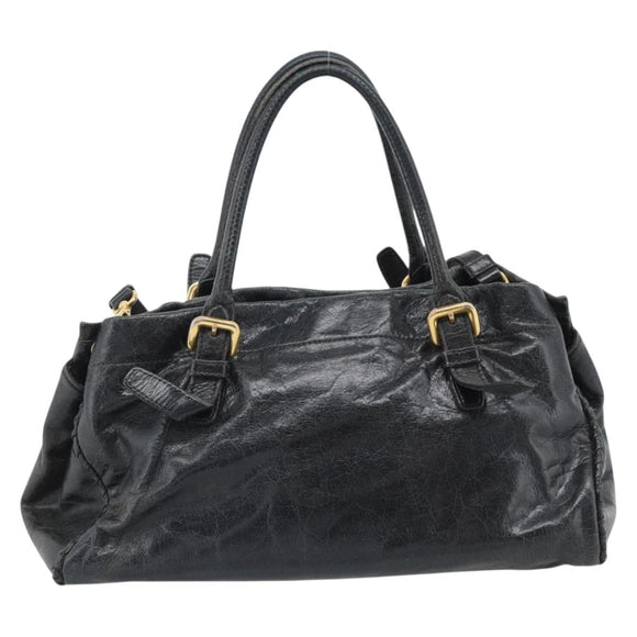 PRADA Handtasche Leder 2way Schwarz Gold Auth bs34775