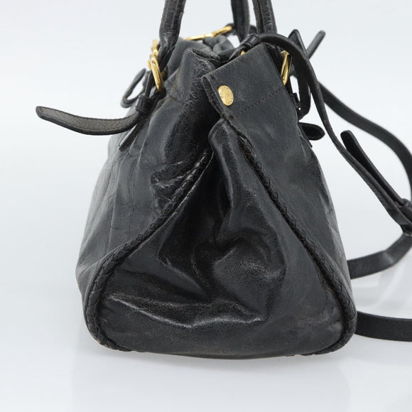 PRADA Handtasche Leder 2way Schwarz Gold Auth bs34775