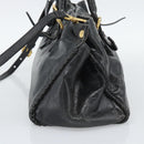 PRADA Handtasche Leder 2way Schwarz Gold Auth bs34775-4