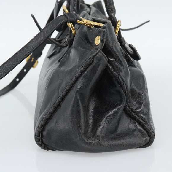 PRADA Handtasche Leder 2way Schwarz Gold Auth bs34775
