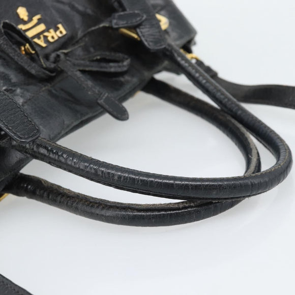 PRADA Handtasche Leder 2way Schwarz Gold Auth bs34775