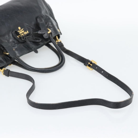 PRADA Handtasche Leder 2way Schwarz Gold Auth bs34775