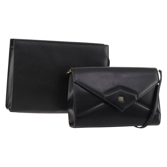 GIVENCHY Shoulder Bag Leather 2 Set Black Auth bs34777