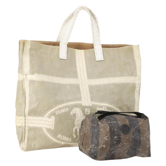 FENDI Pecan Canvas Bag PVC Coated Canvas 2 Set Gray Black Brown Auth bs34778