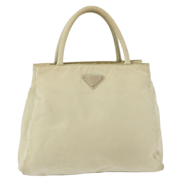 PRADA Hand Bag Nylon Beige Silver Auth bs34795