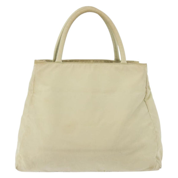 PRADA Hand Bag Nylon Beige Silver Auth bs34795