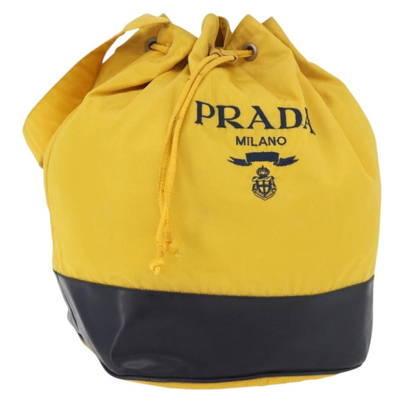 PRADA Shoulder Bag Nylon Yellow Silver Auth bs34799A