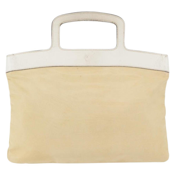 Miu Miu Hand Bag Leather Beige Silver Auth bs34801