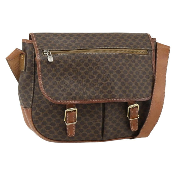 CELINE Macadam Canvas Shoulder Bag PVC Leather Brown Gold Auth bs34803