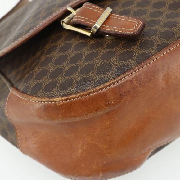 CELINE Macadam Canvas Shoulder Bag PVC Leather Brown Gold Auth bs34803