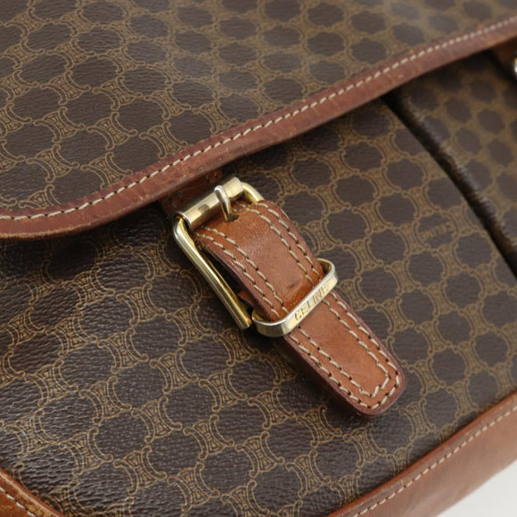 CELINE Macadam Canvas Shoulder Bag PVC Leather Brown Gold Auth bs34803