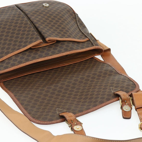 CELINE Macadam Canvas Shoulder Bag PVC Leather Brown Gold Auth bs34803
