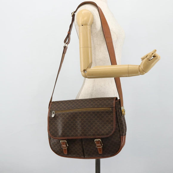 CELINE Macadam Canvas Shoulder Bag PVC Leather Brown Gold Auth bs34803
