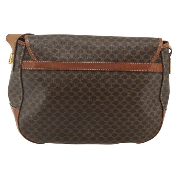 CELINE Macadam Canvas Shoulder Bag PVC Leather Brown Gold Auth bs34803