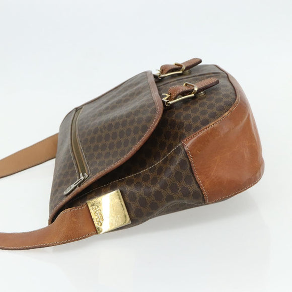 CELINE Macadam Canvas Shoulder Bag PVC Leather Brown Gold Auth bs34803