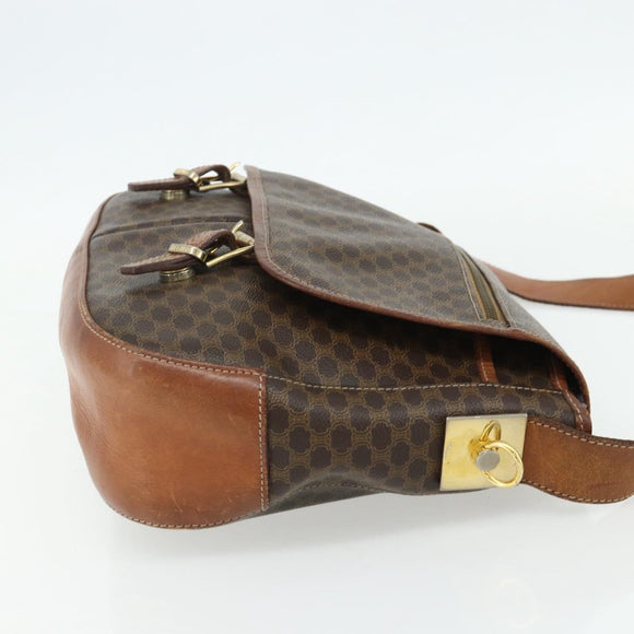 CELINE Macadam Canvas Shoulder Bag PVC Leather Brown Gold Auth bs34803