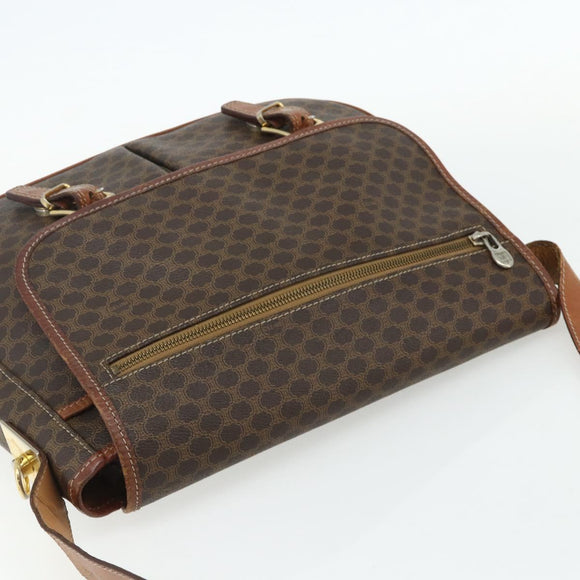 CELINE Macadam Canvas Shoulder Bag PVC Leather Brown Gold Auth bs34803