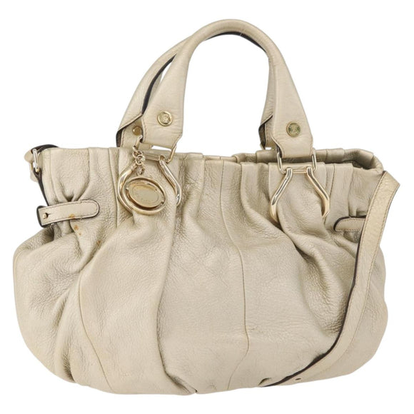 CELINE Hand Bag Leather 2way Gold Auth bs34804A