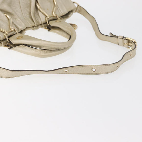 CELINE Hand Bag Leather 2way Gold Auth bs34804A