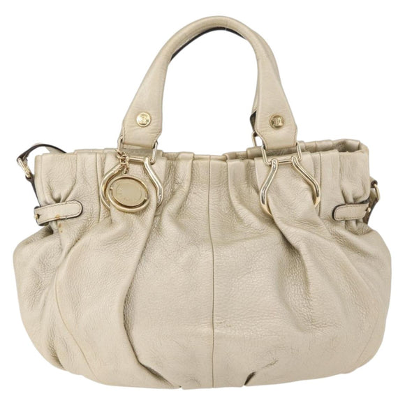 CELINE Hand Bag Leather 2way Gold Auth bs34804A