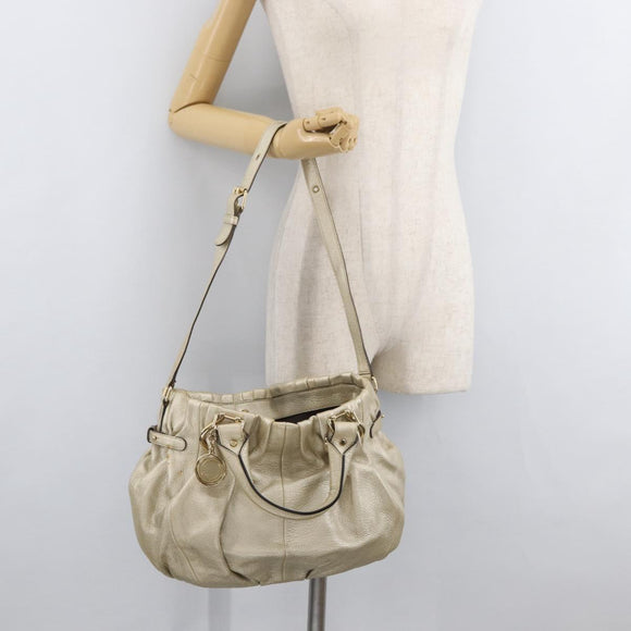 CELINE Hand Bag Leather 2way Gold Auth bs34804A
