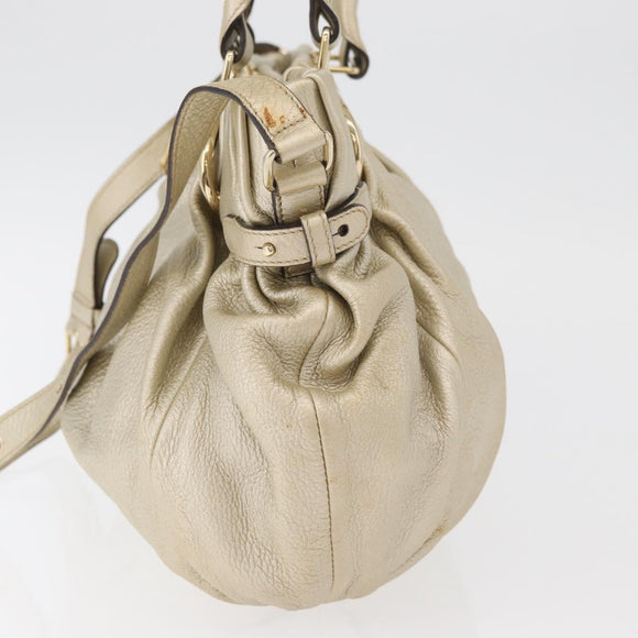 CELINE Hand Bag Leather 2way Gold Auth bs34804A