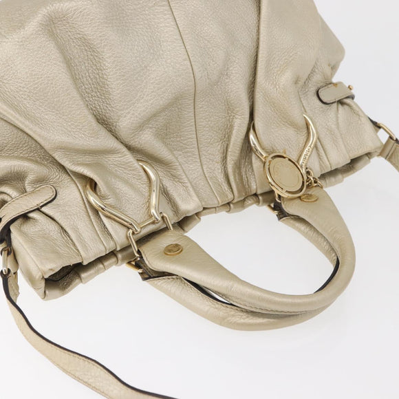 CELINE Hand Bag Leather 2way Gold Auth bs34804A