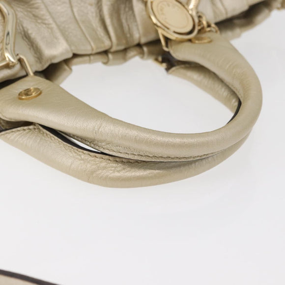 CELINE Hand Bag Leather 2way Gold Auth bs34804A