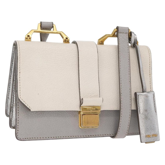 Miu Miu Shoulder Bag Leather Gray Gold Auth bs34805A