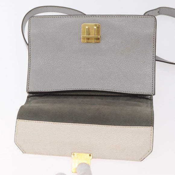 Miu Miu Shoulder Bag Leather Gray Gold Auth bs34805A