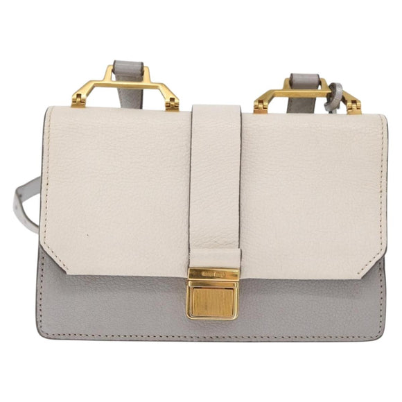 Miu Miu Shoulder Bag Leather Gray Gold Auth bs34805A