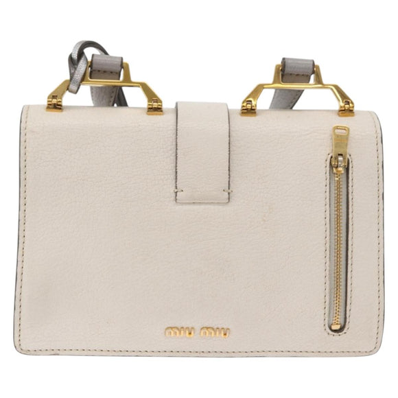 Miu Miu Shoulder Bag Leather Gray Gold Auth bs34805A