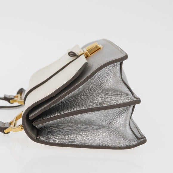Miu Miu Shoulder Bag Leather Gray Gold Auth bs34805A