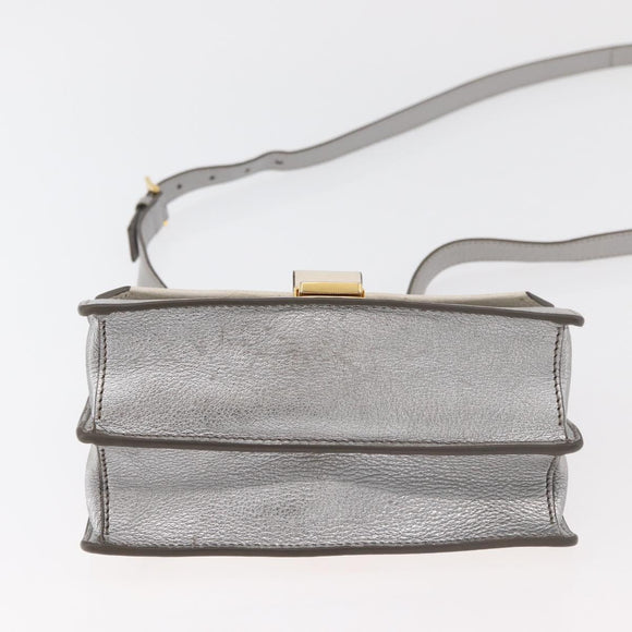 Miu Miu Shoulder Bag Leather Gray Gold Auth bs34805A