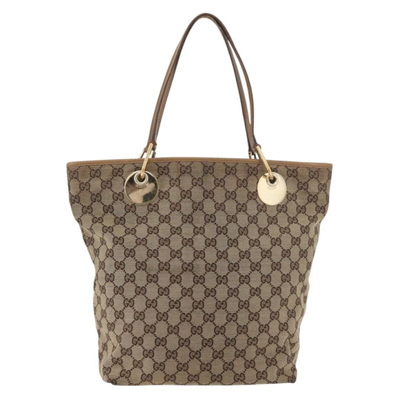 GUCCI GG Canvas Tote Bag Beige Gold 120836 Auth bs34806