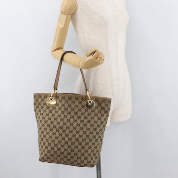 GUCCI GG Canvas Tote Bag Beige Gold 120836 Auth bs34806