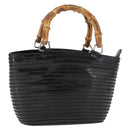 GUCCI Bamboo Hand Bag Patent Leather Black Silver 000 1817 0517 Auth bs34807-1
