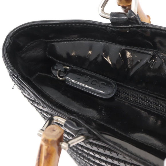 GUCCI Bamboo Hand Bag Patent Leather Black Silver 000 1817 0517 Auth bs34807