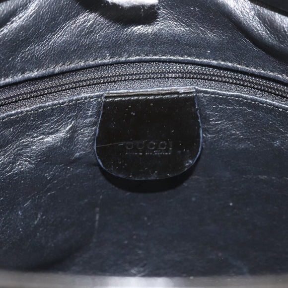 GUCCI Bamboo Hand Bag Patent Leather Black Silver 000 1817 0517 Auth bs34807