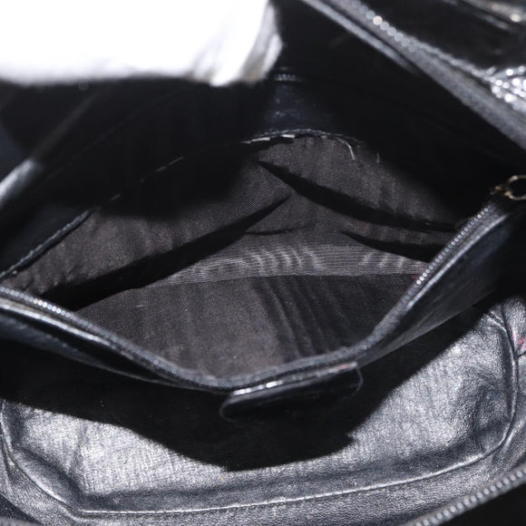 GUCCI Bamboo Hand Bag Patent Leather Black Silver 000 1817 0517 Auth bs34807