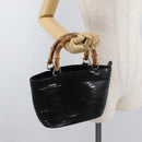 GUCCI Bamboo Hand Bag Patent Leather Black Silver 000 1817 0517 Auth bs34807-23