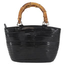 GUCCI Bamboo Hand Bag Patent Leather Black Silver 000 1817 0517 Auth bs34807-3