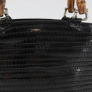 GUCCI Bamboo Hand Bag Patent Leather Black Silver 000 1817 0517 Auth bs34807-4