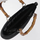 GUCCI Bamboo Hand Bag Patent Leather Black Silver 000 1817 0517 Auth bs34807-7