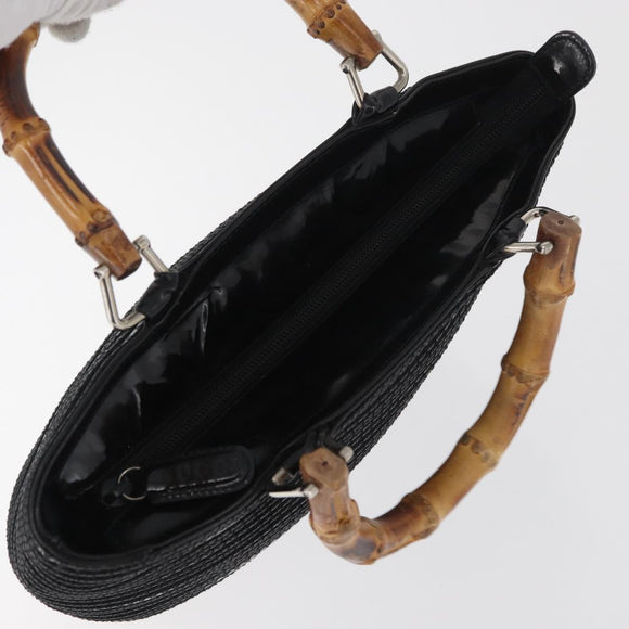 GUCCI Bamboo Hand Bag Patent Leather Black Silver 000 1817 0517 Auth bs34807