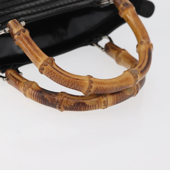 GUCCI Bamboo Hand Bag Patent Leather Black Silver 000 1817 0517 Auth bs34807
