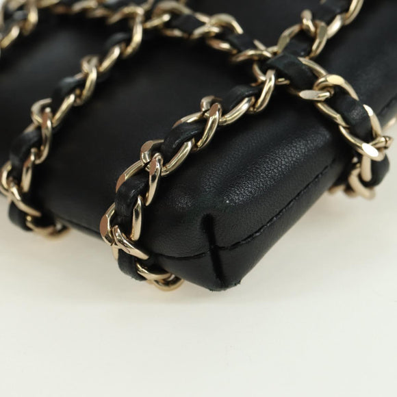 CHANEL Chain Shoulder Pouch Leather Black Gold CC Auth bs34809V